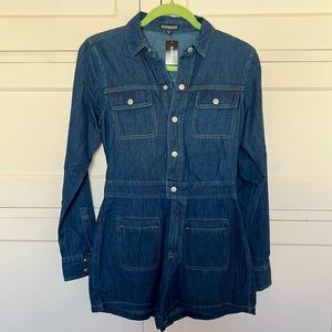 EXPRESS Denim Long-Sleeved Romper XS NWT